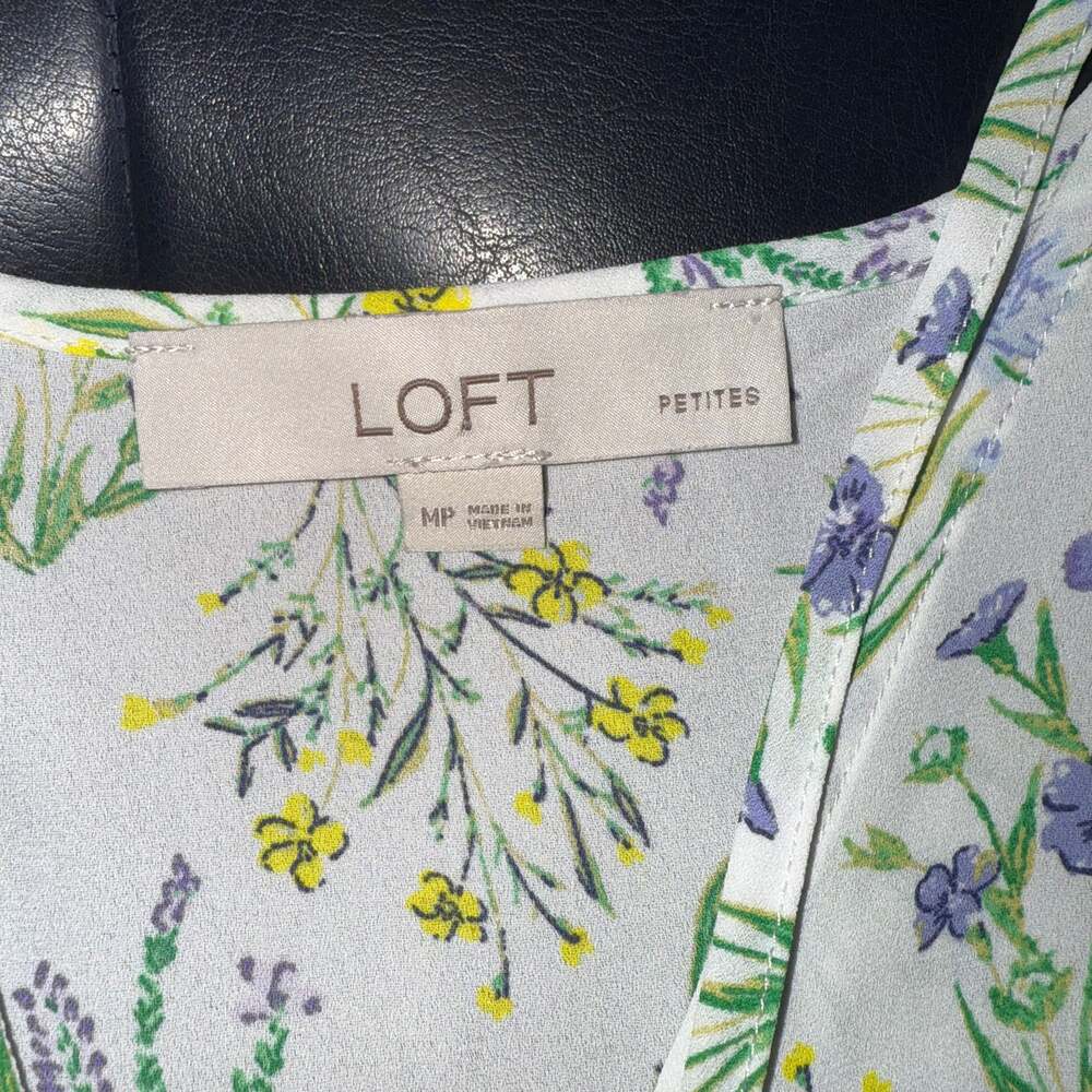LOFT White Multi Bouquet Tie Neck Mixed Media Sleeveless Blouse